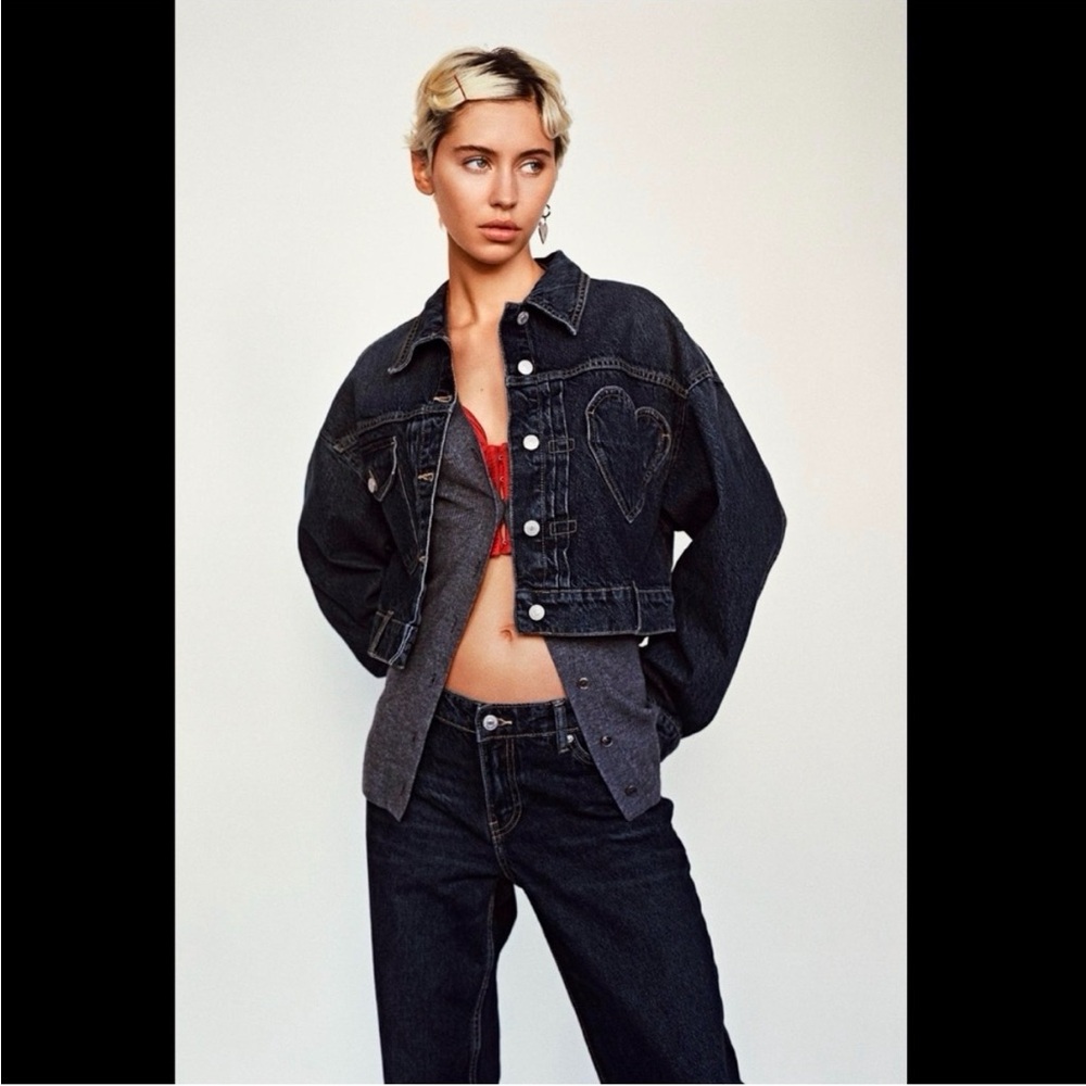 Zara Denim Heart Jacket Coat - Picture 2 of 6